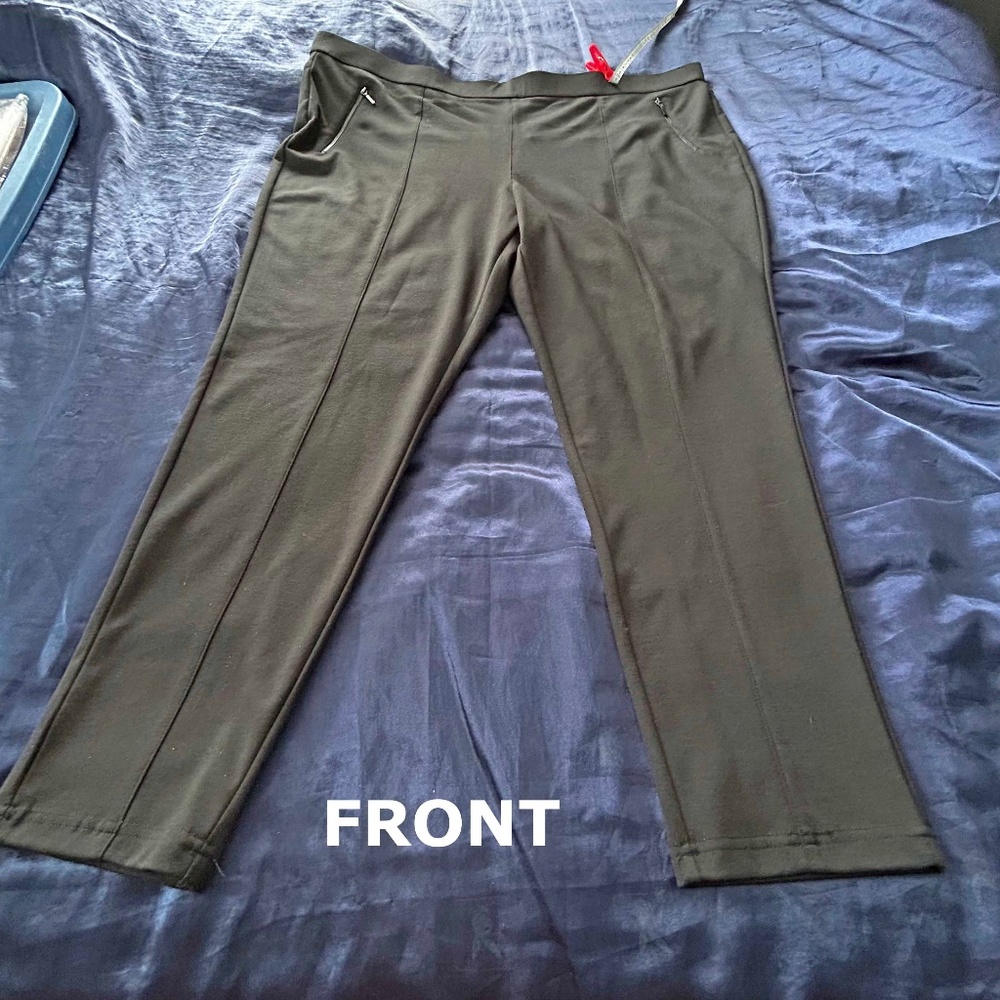 LEGGINGS, BLACK, SIZE 4X, LOOK LIKE PANTS, ELASTIC WAIST, DECORATIVE FRONT SEAM,